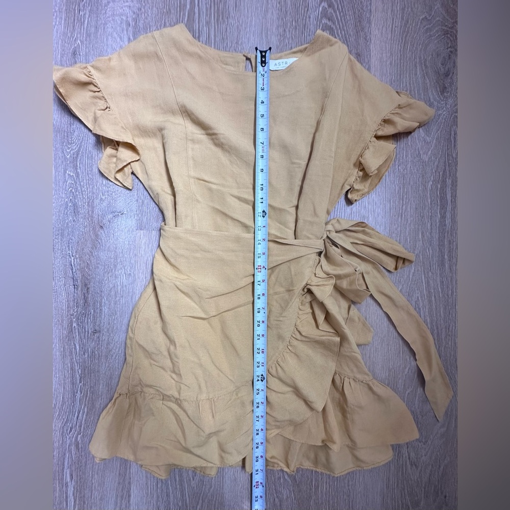 ASTR the label|Mini Ruffle Wrap Dress|Linen Blend|Mustard Yellow|SZ S - Picture 3 of 7